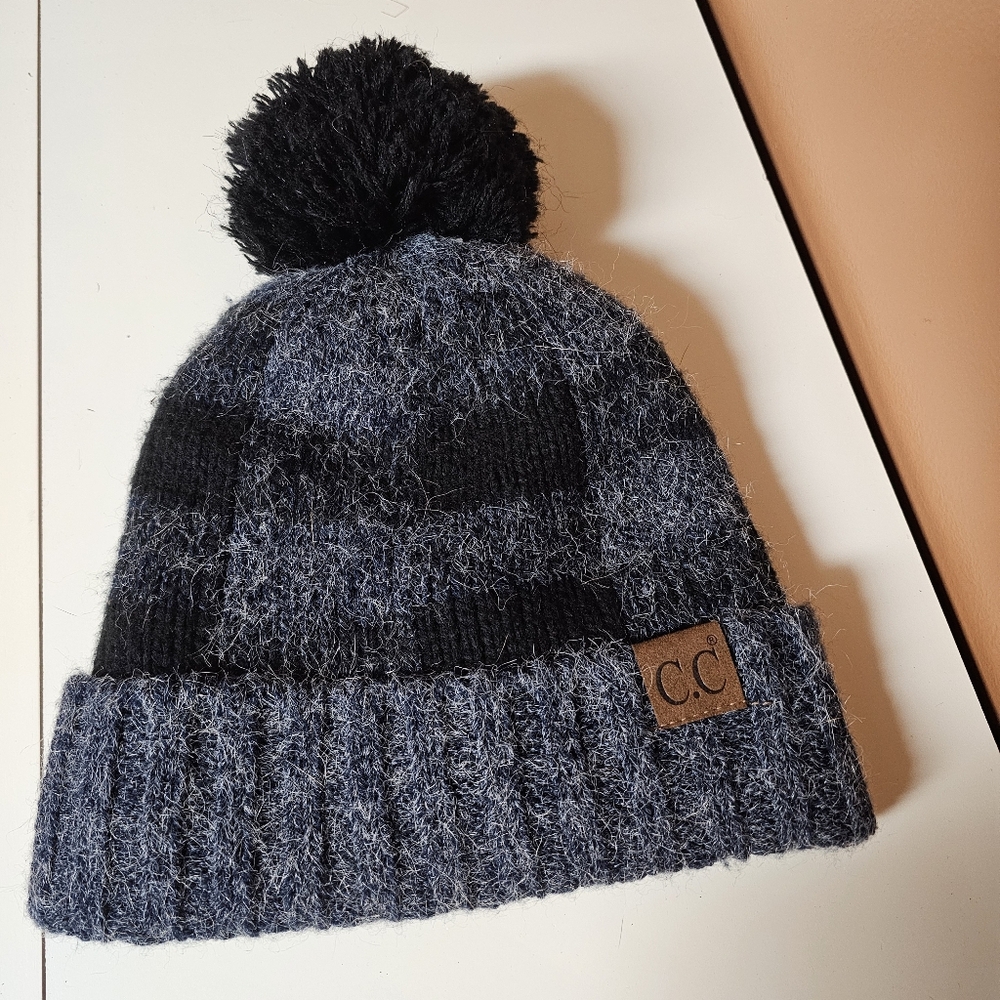 C.C Kids' Boys Blue and Black Knit Beanie